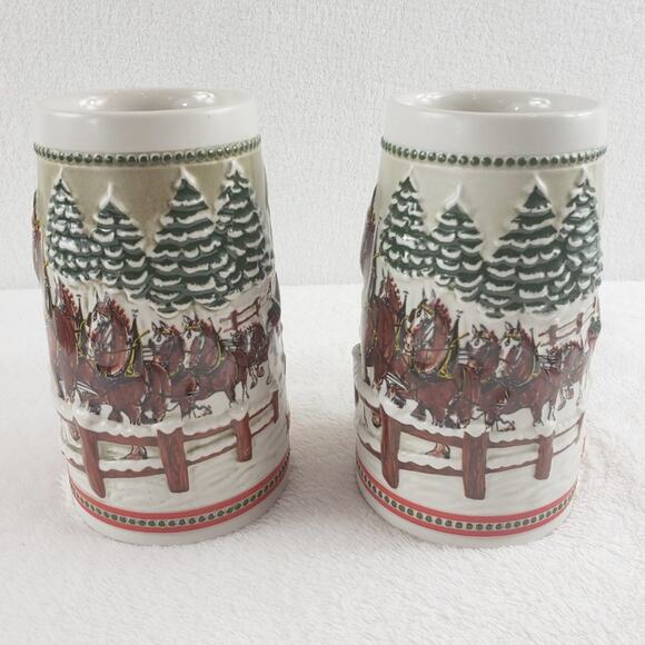 2 Anheuser-Busch Budweiser Beer Steins 3D Clydesdale Bridge Limited Edition - Picture 2 of 8